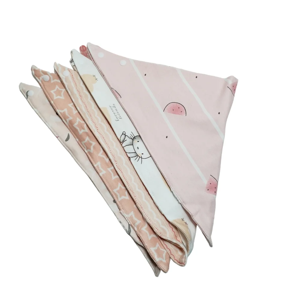 Cotton Bibs Snap Button Set of 5 Mixed Print Soft Pink White 6-12M